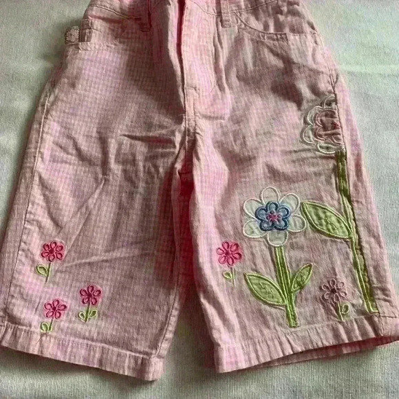 2 pc Cargo Jeans, Elastic Waist & Pink Floral Embroidered Gingham Pants - Picture 2 of 13
